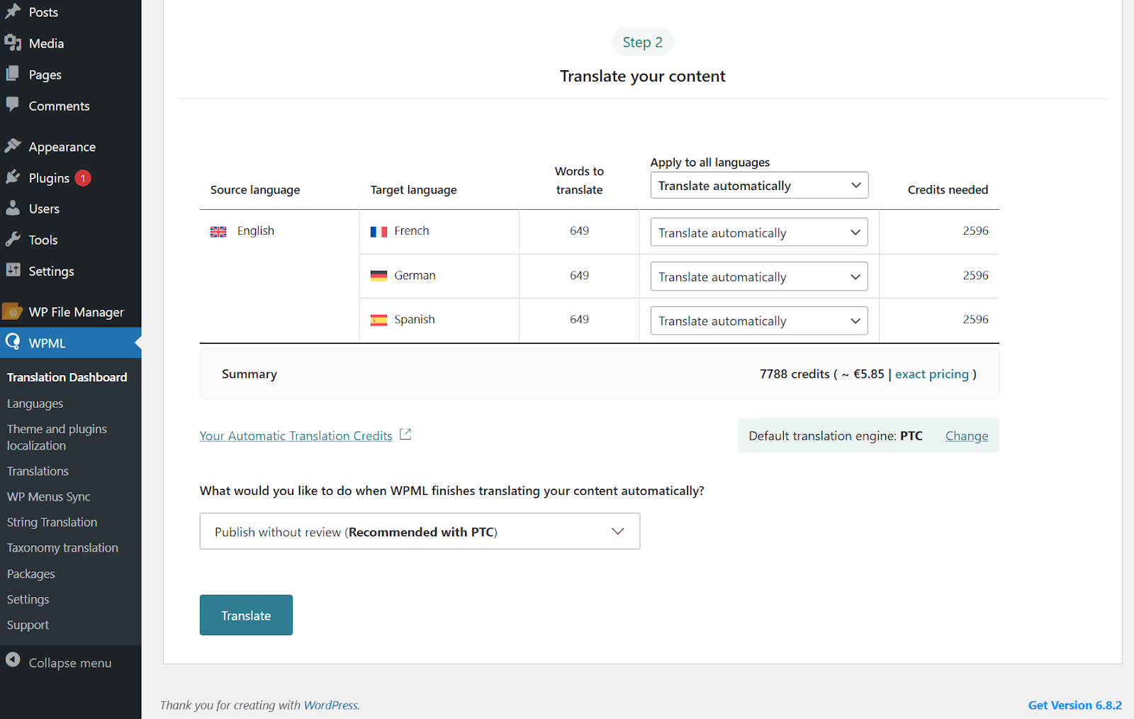 مرحله دوم Translation Dashboard
