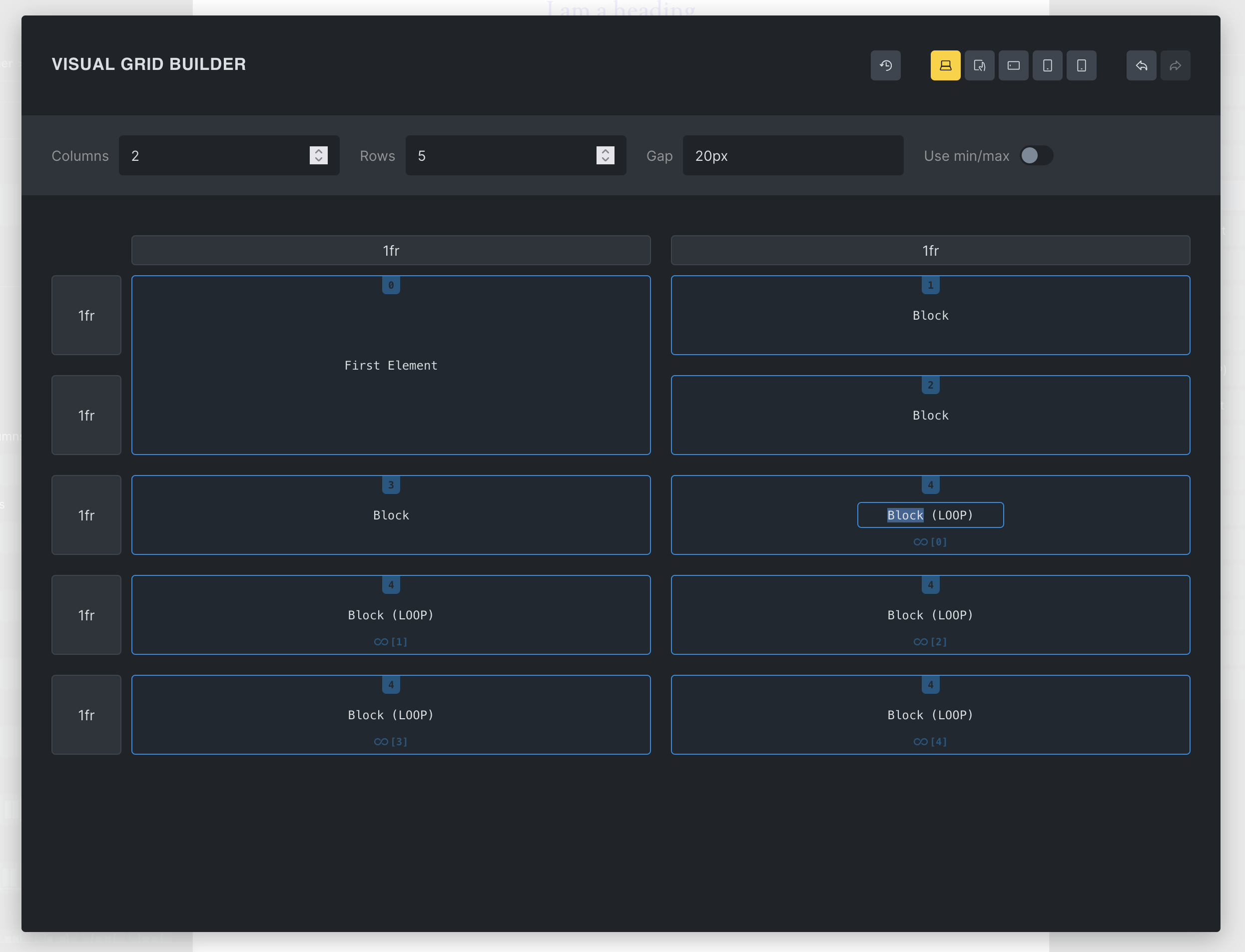 Visual Grid Builder modal