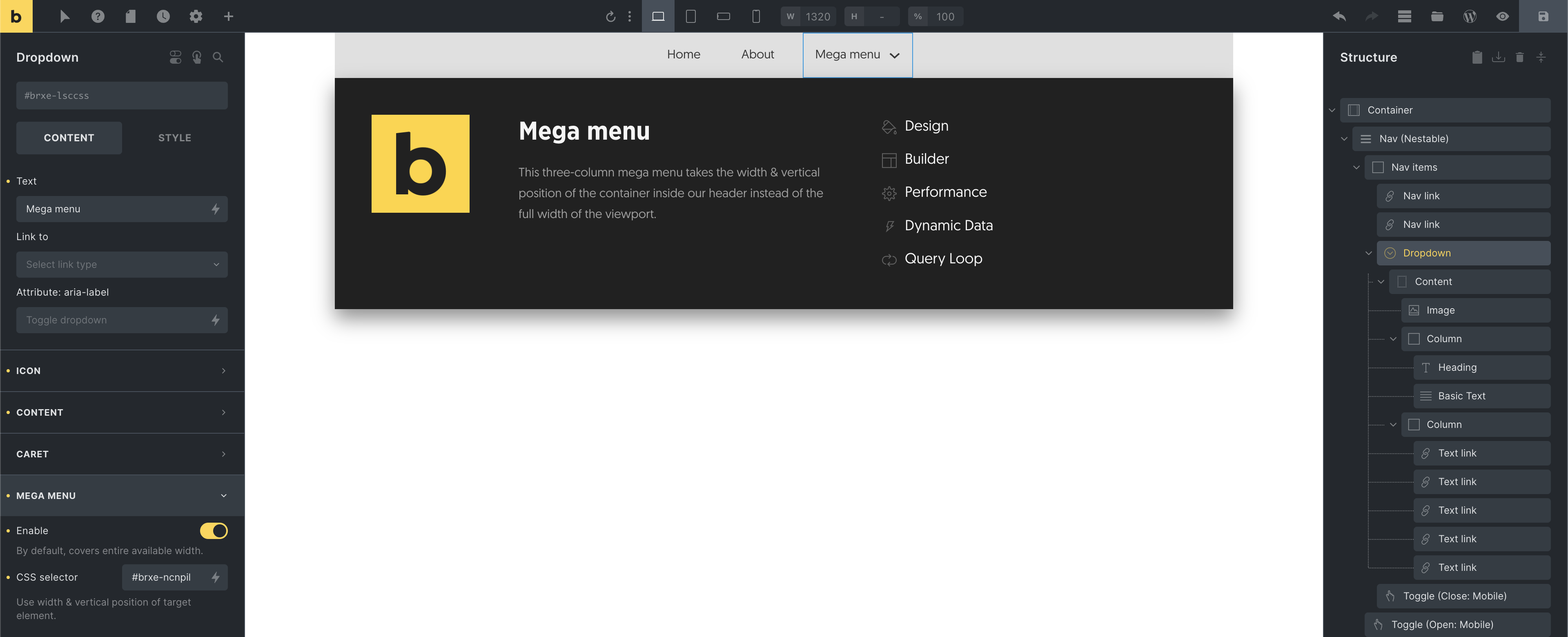 Mega menu سه ستونه