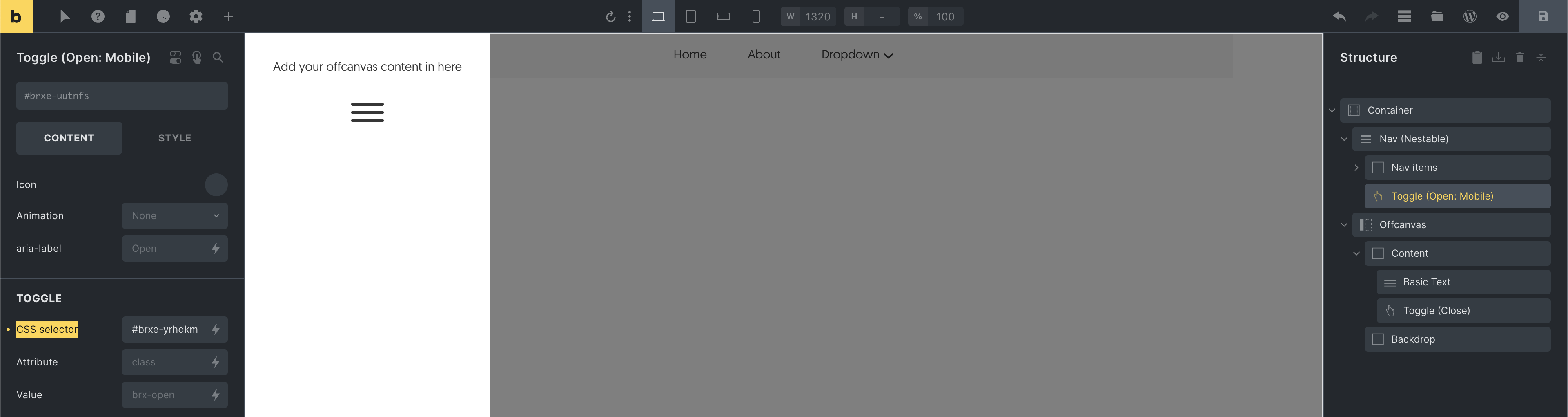 Offcanvas ID در CSS selector Toggle