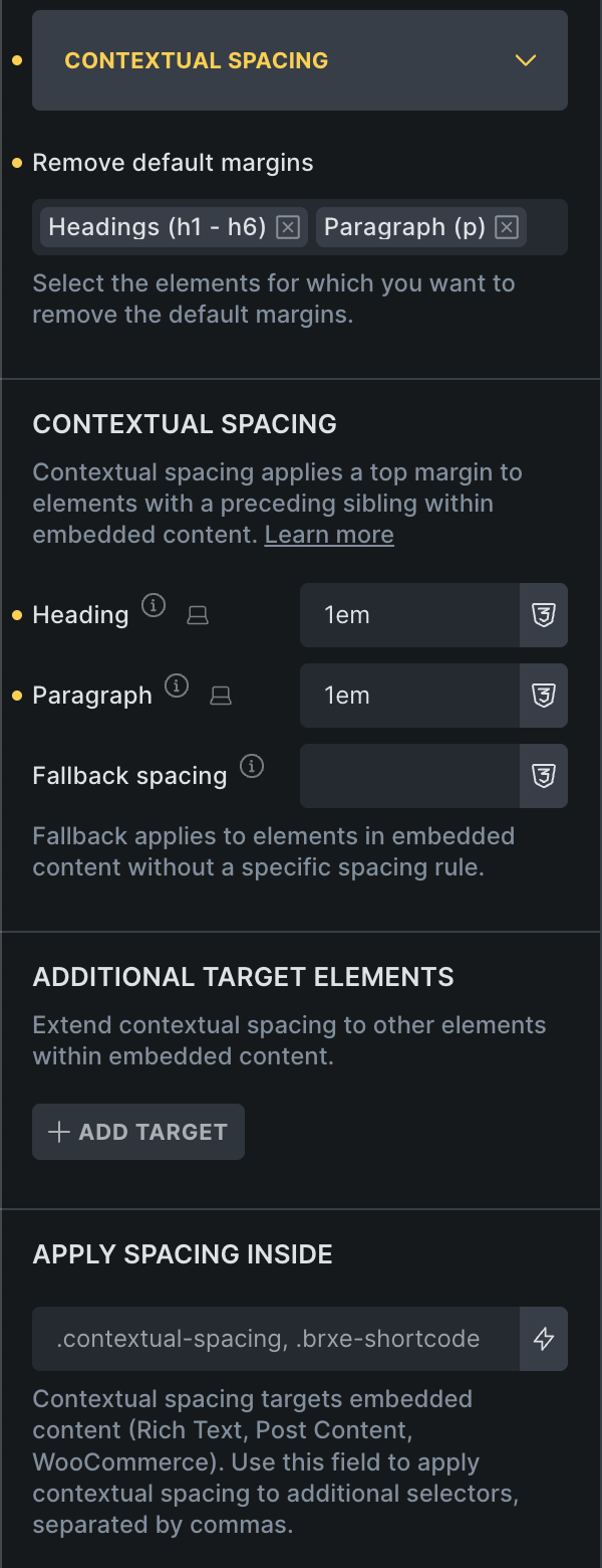 تنظیمات Contextual Spacing