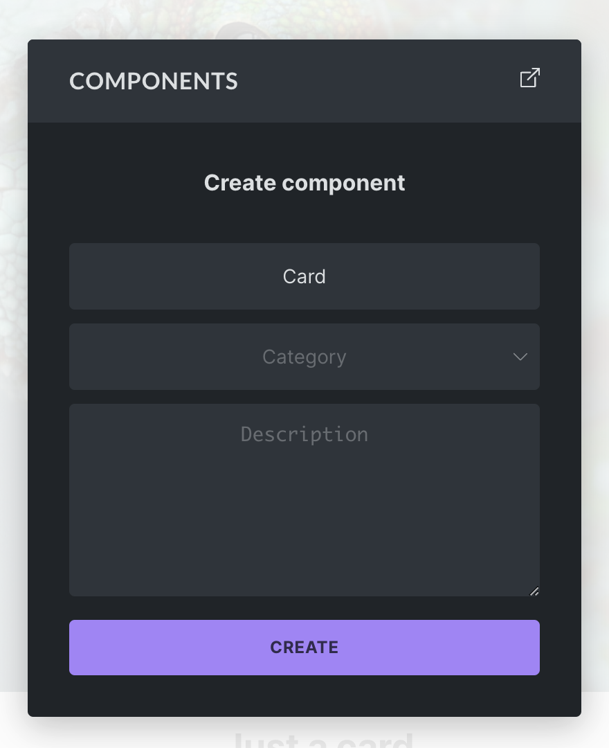 Popup ساخت کامپوننت جدید