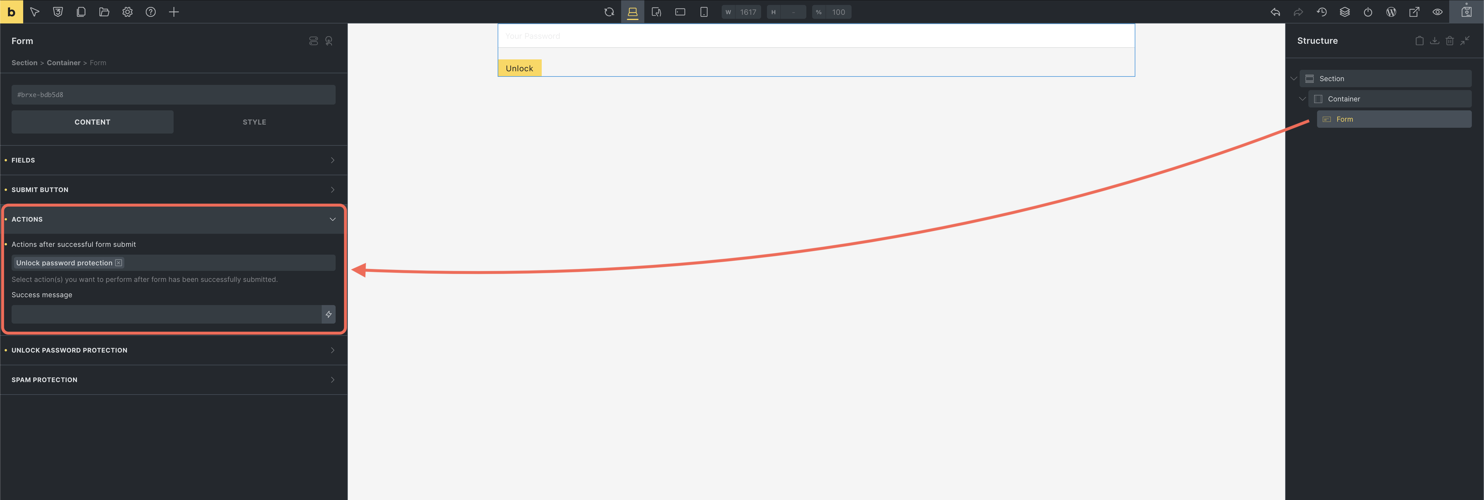 Form action Unlock password protection