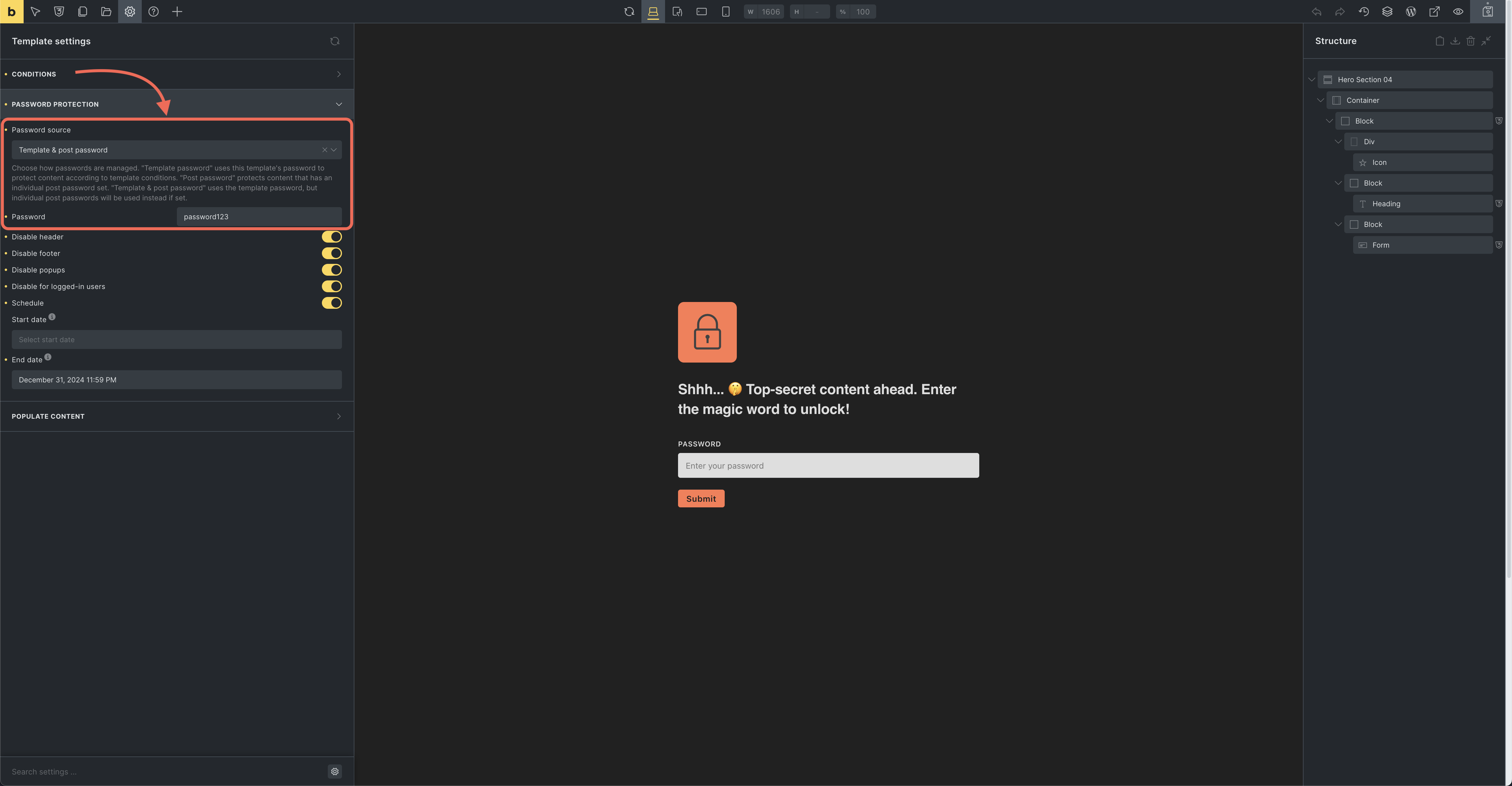 Template & post password
