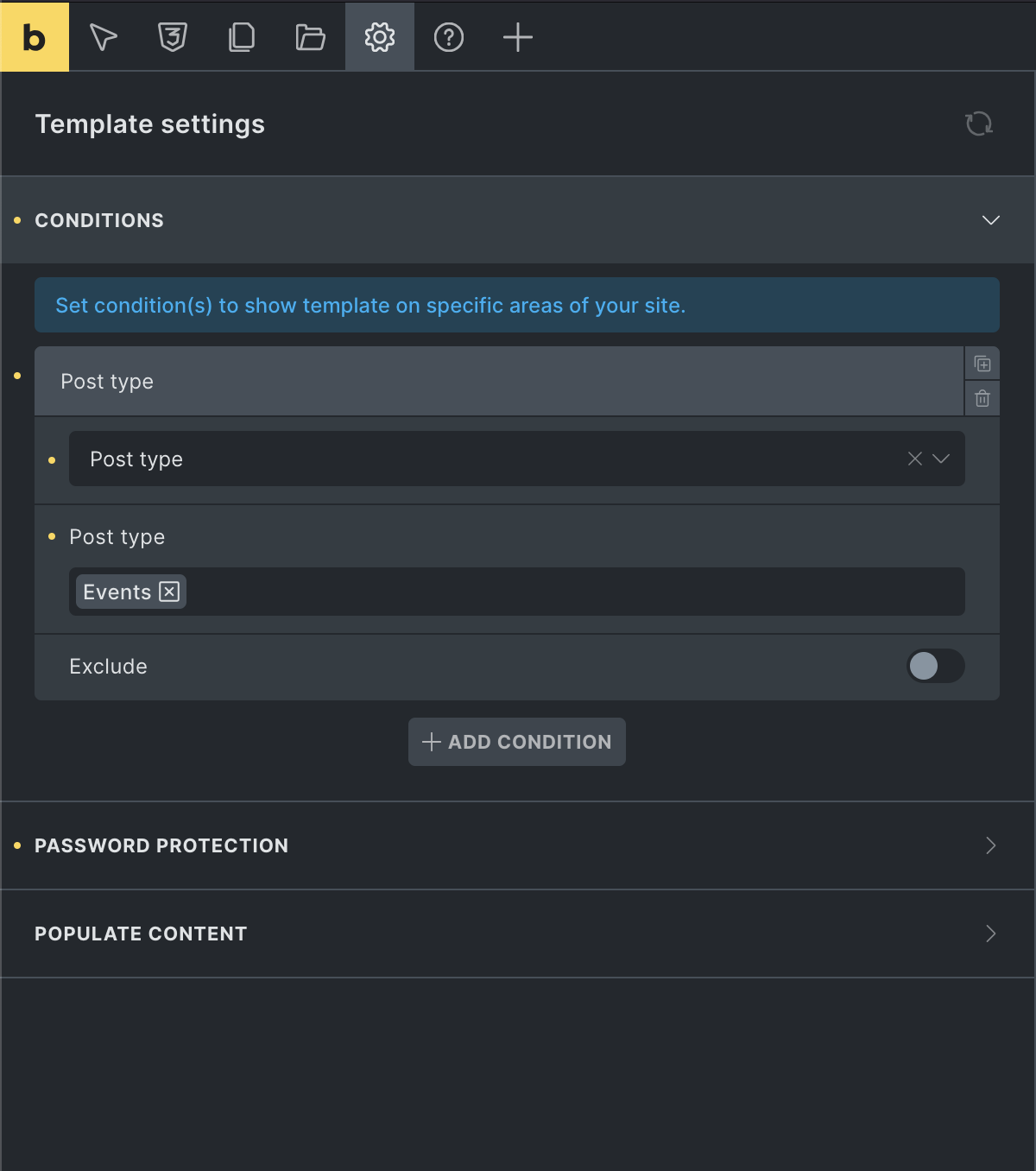 Template conditions password protection