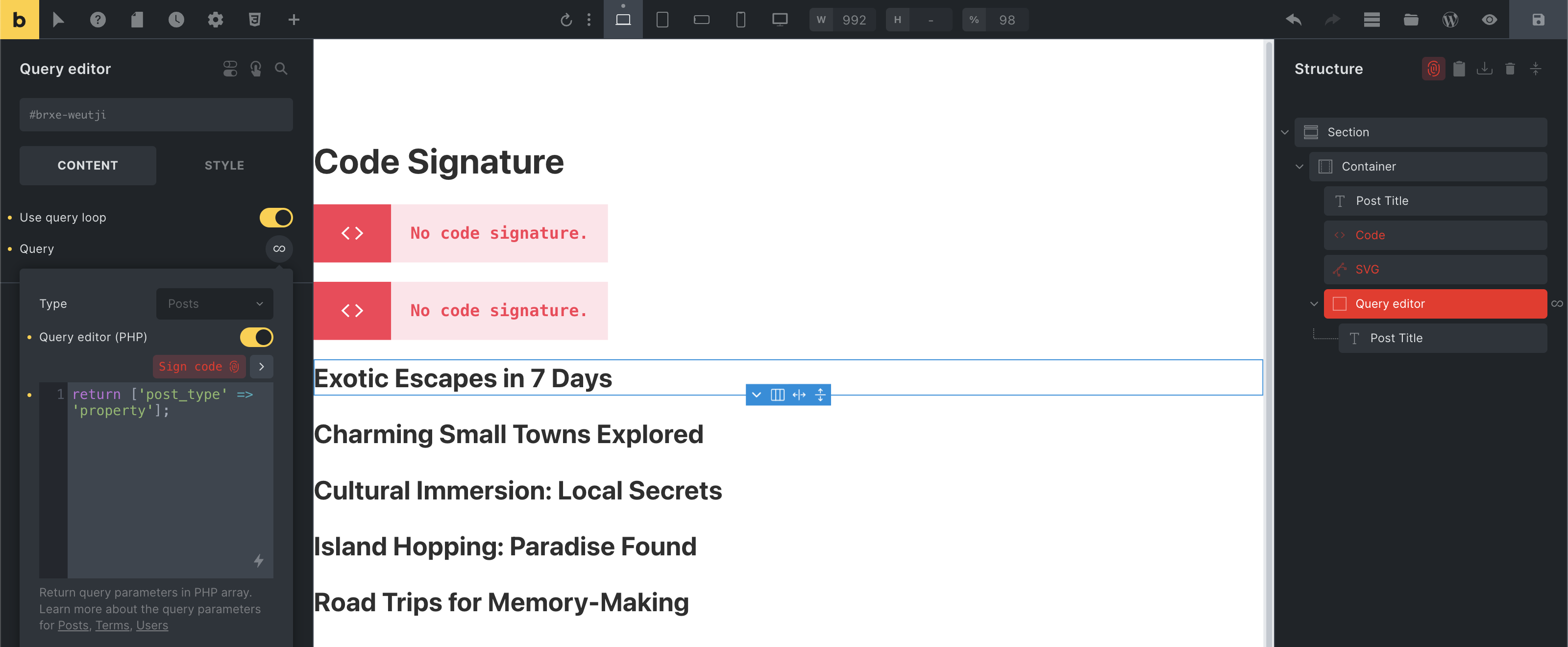Code، SVG و Query editor با کد بدون امضا