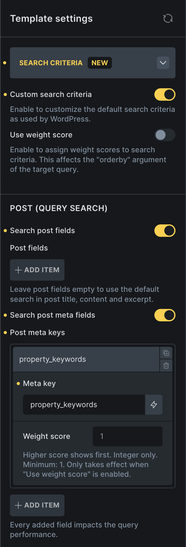 Search Criteria در template نتایج جستجو
