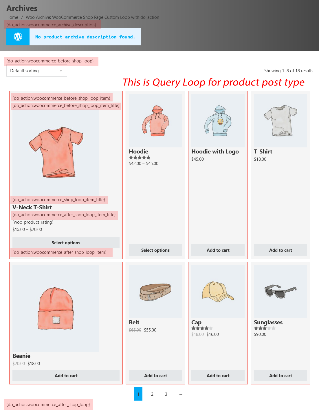 محل hookهای قالب آرشیو محصول (Custom Query Loop)