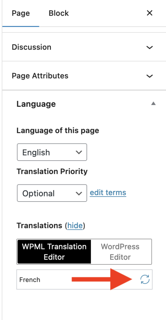بهروزرسانی ترجمه در پنل Languages