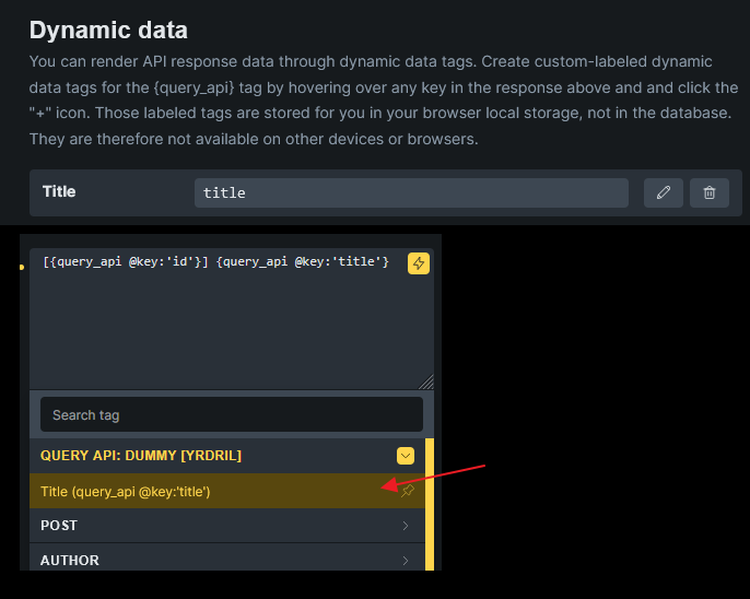 تگ داده پویا در localStorage