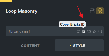 کپی Bricks ID برای refresh masonry