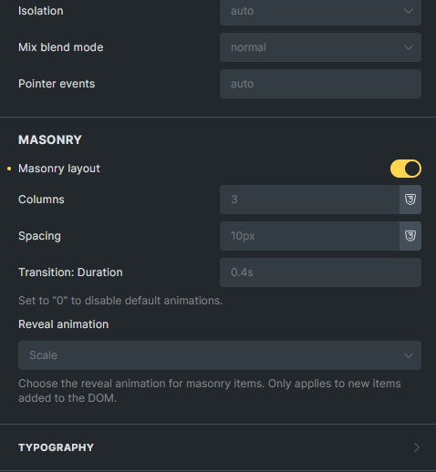 کنترل‌های Masonry Layout