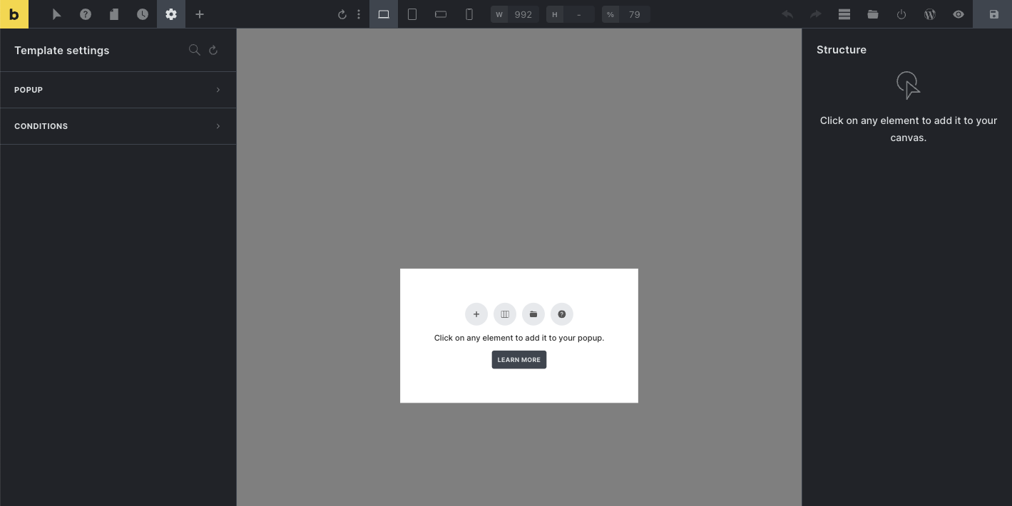 صفحه نوع قالب Popup