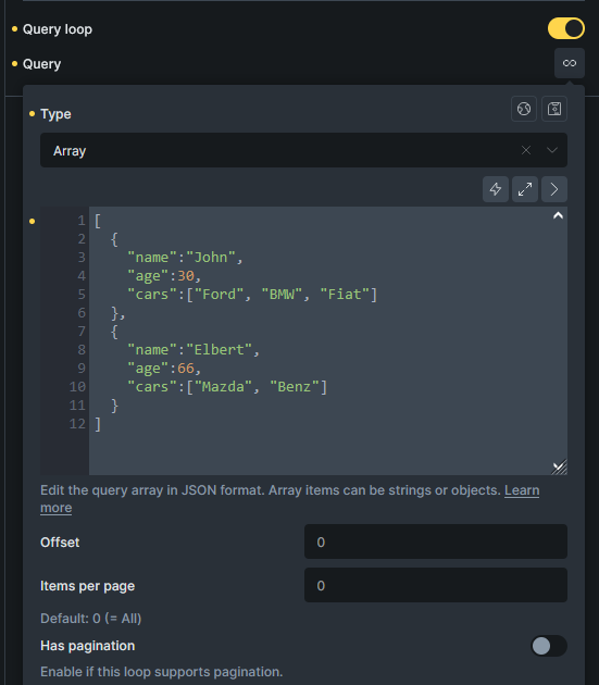 کنترل Array query